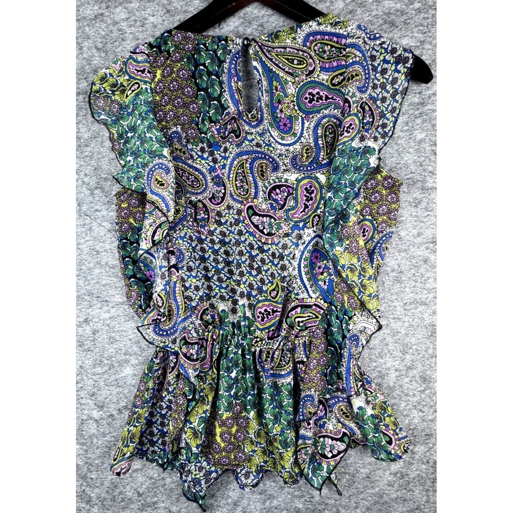 Susie Rose Women Top Multicolor Boat Neck Sheer Flutter Sleeve Size Small
